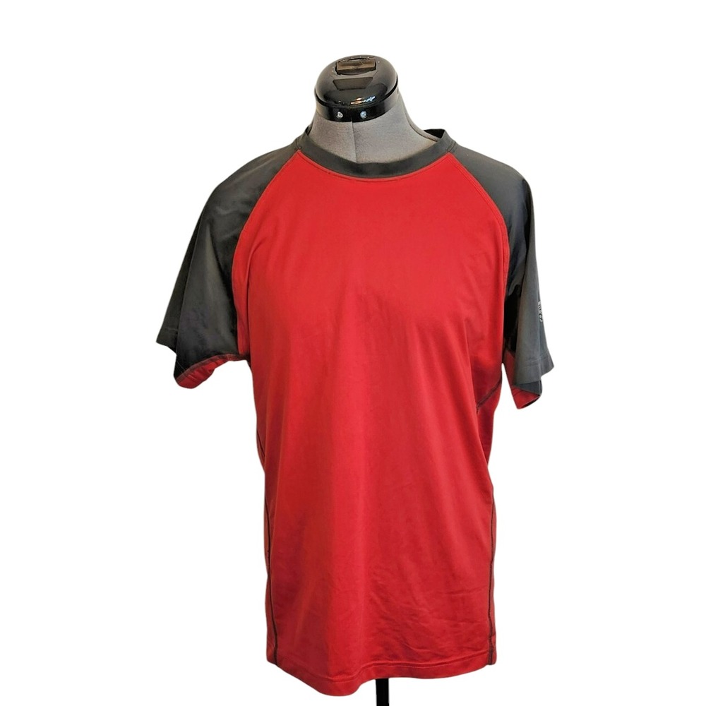 Mountain Hardwear Mens Red Gray Colorblock Raglan Short Sleeve Active Shirt M